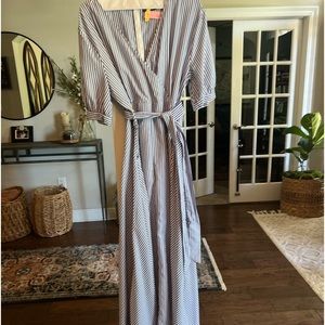 Springy blue and white stripes maxi dress